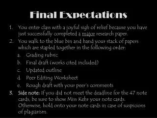 Final Expectations