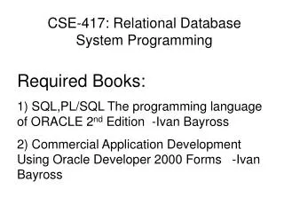 CSE-417: Relational Database System Programming