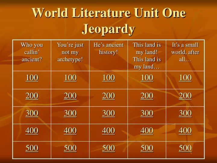 world literature unit one jeopardy