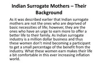 Indian Surrogate Mothers – Their Background