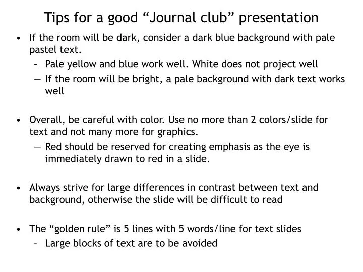 tips for a good journal club presentation