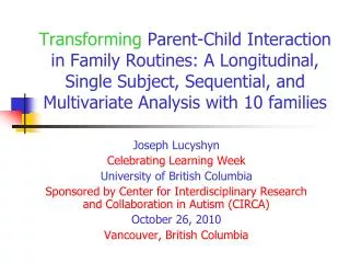 Joseph Lucyshyn Celebrating Learning Week University of British Columbia