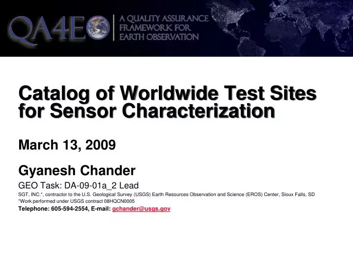 catalog of worldwide test sites for sensor characterization