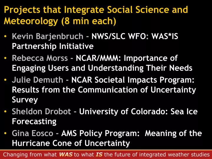 projects that integrate social science and meteorology 8 min each