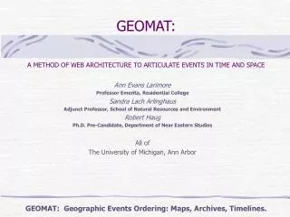 GEOMAT: A METHOD OF WEB ARCHITECTURE TO ARTICULATE EVENTS IN TIME AND SPACE