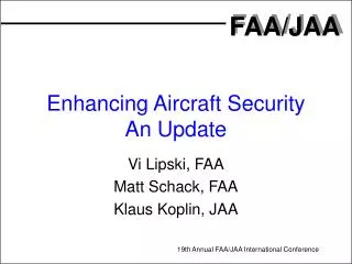 Enhancing Aircraft Security An Update