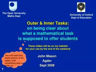 Outer &amp; Inner Tasks: on being clear about what a mathematical task is supposed to offer students