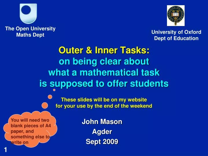 outer inner tasks on being clear about what a mathematical task is supposed to offer students