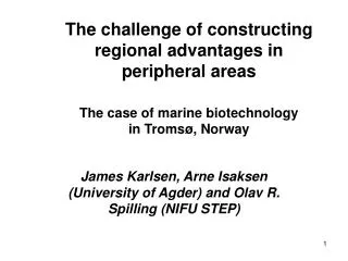 James Karlsen, Arne Isaksen (University of Agder) and Olav R. Spilling (NIFU STEP)