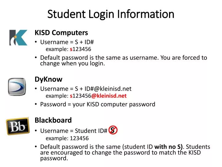 student login information