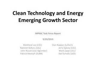 Clean Technology and Energy Emerging Growth Sector