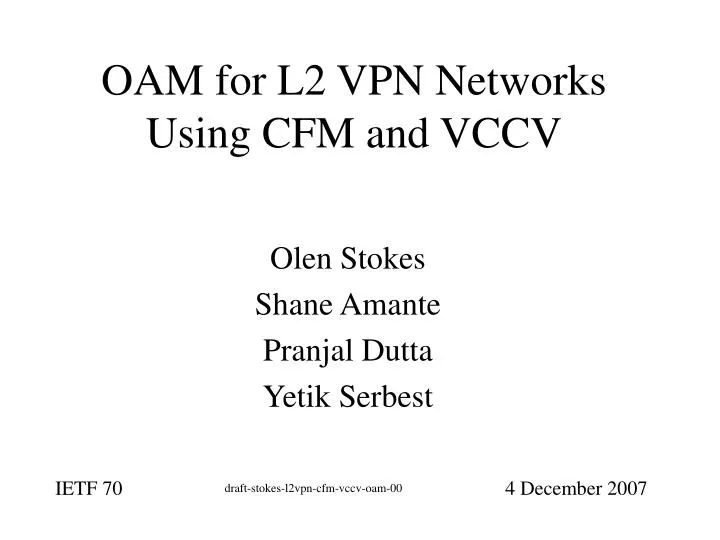 oam for l2 vpn networks using cfm and vccv