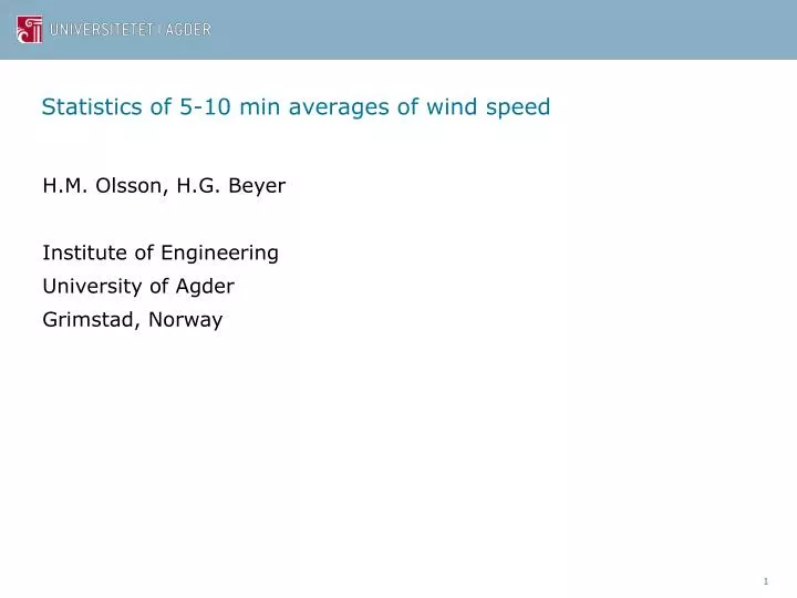 statistics of 5 10 min averages of wind speed