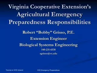 Virginia Cooperative Extension’s Agricultural Emergency Preparedness Responsibilities