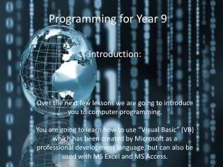 Programming for Year 9