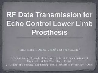 RF Data Transmission for Echo Control Lower Limb Prosthesis