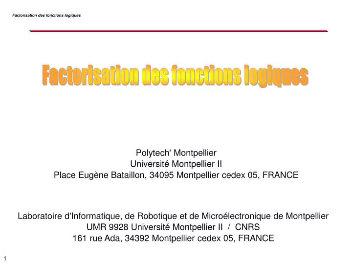 factorisation des fonctions logiques