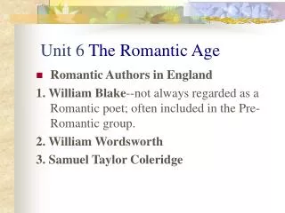 Unit 6 The Romantic Age