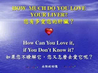 HOW MUCH DO YOU LOVE YOUR LIVER? 您有多愛您的肝臟？