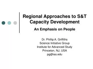Regional Approaches to S&amp;T Capacity Development An Emphasis on People