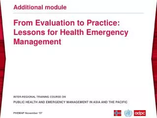 From Evaluation to Practice: Lessons for Health Emergency Management