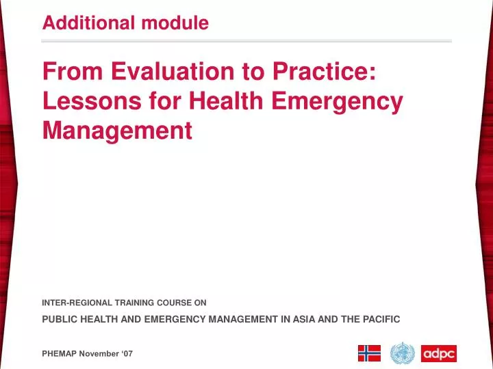 from evaluation to practice lessons for health emergency management