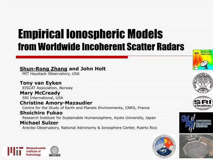 empirical ionospheric models from worldwide incoherent scatter radars
