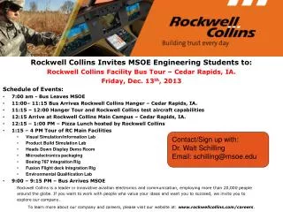 Rockwell Collins Invites MSOE Engineering Students to: