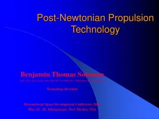 Post-Newtonian Propulsion Technology