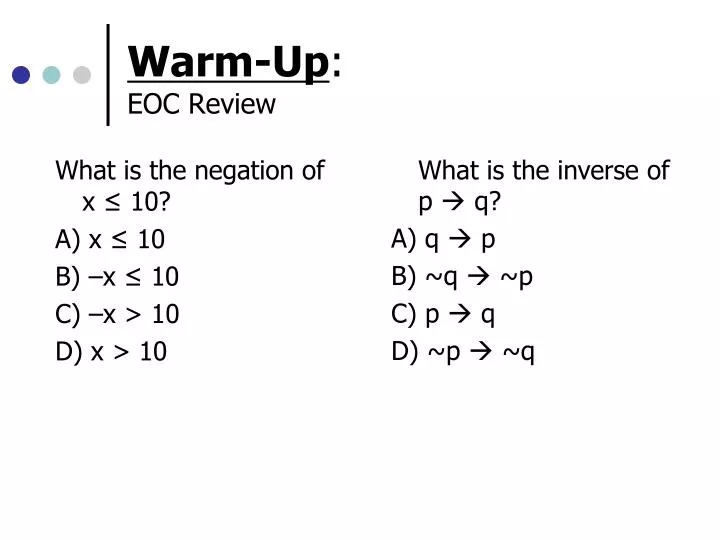 warm up eoc review