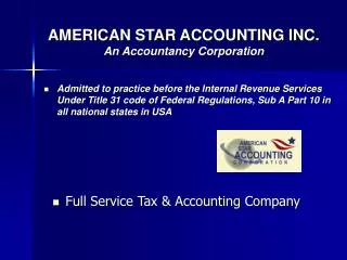 AMERICAN STAR ACCOUNTING INC. An Accountancy Corporation