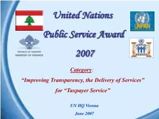 Category : “Improving Transparency, the Delivery of Services” for “Taxpayer Service”