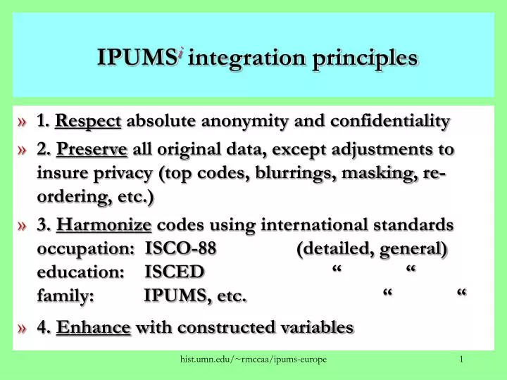 ipums i integration principles