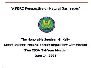 The Honorable Suedeen G. Kelly Commissioner, Federal Energy Regulatory Commission