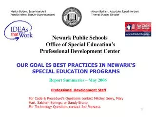 Newark Public Schools Office of Special Education’s Professional Development Center