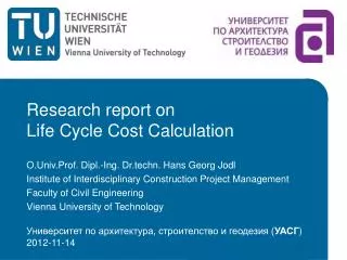 Research report on Life Cycle Cost Calculation
