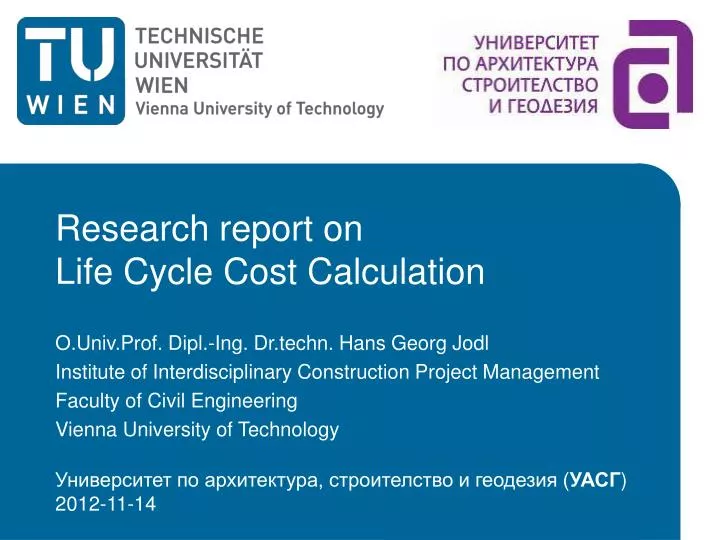 research report on life cycle cost calculation