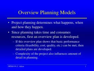 Overview Planning Models