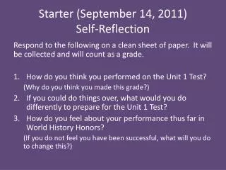 Starter (September 14, 2011) Self-Reflection
