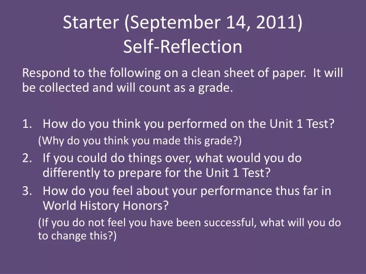 starter september 14 2011 self reflection