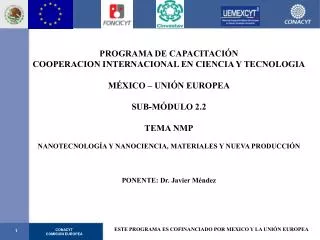 PROGRAMA DE CAPACITACIÓN COOPERACION INTERNACIONAL EN CIENCIA Y TECNOLOGIA MÉXICO – UNIÓN EUROPEA
