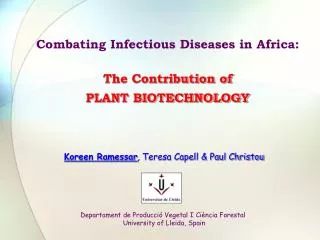Combating Infectious Diseases in Africa: The Contribution of PLANT BIOTECHNOLOGY