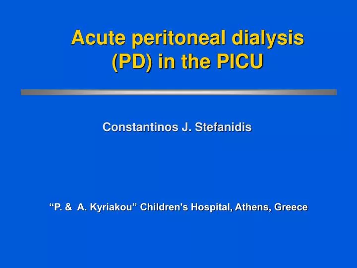 acute peritoneal dialysis pd in the picu