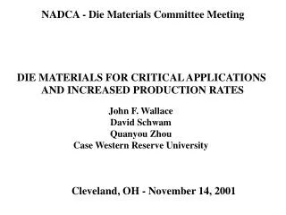 NADCA - Die Materials Committee Meeting