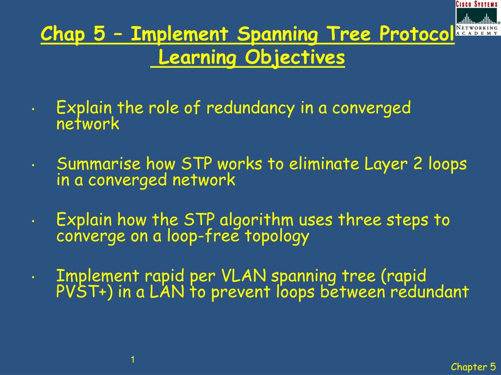 PPT - Chap 5 – Implement Spanning Tree Protocol Learning Objectives ...