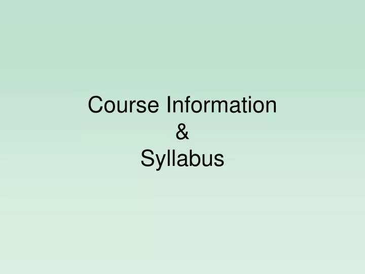 course information syllabus