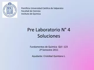 Pontificia Universidad Católica de Valparaíso Facultad de Ciencias Instituto de Química