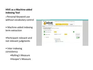 HIVE as a Machine-aided Indexing Tool