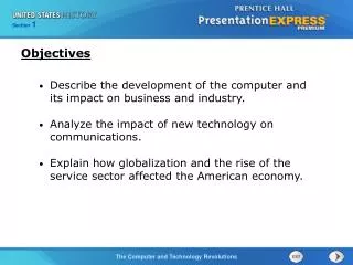 Describe the development of the computer and its impact on business and industry.
