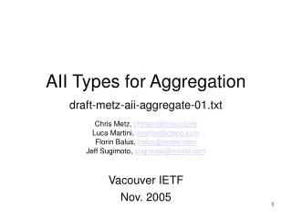 AII Types for Aggregation draft-metz-aii-aggregate-01.txt